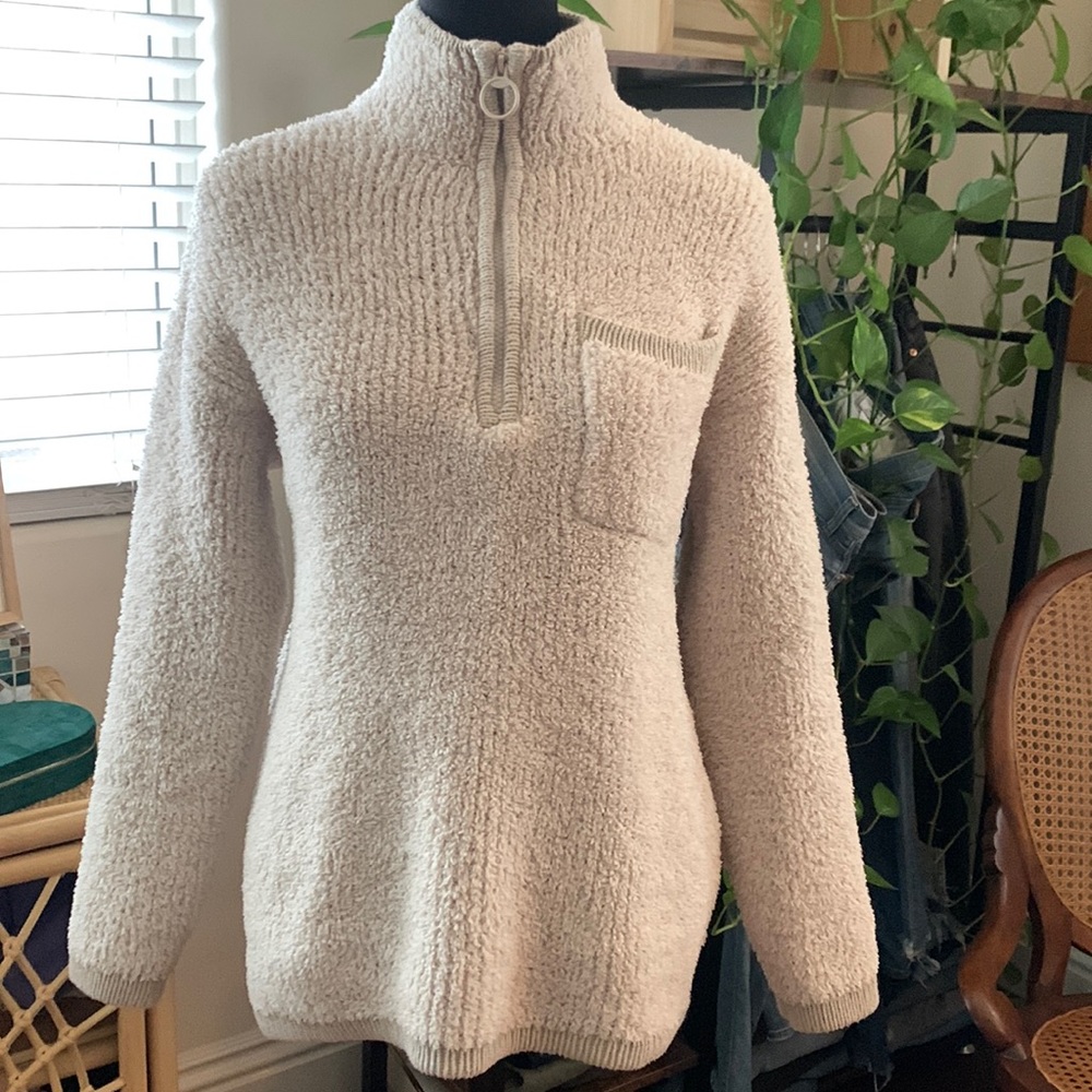 Aerie Cloud Soft Cream Half Zip Mock Neck Sherpa Pullover Sweater Jacket - XS